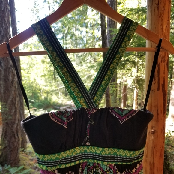 Maxi Aztec Dress Alyn Paige medium ladies Colorful Black Blue Long V neck open - Picture 12 of 13